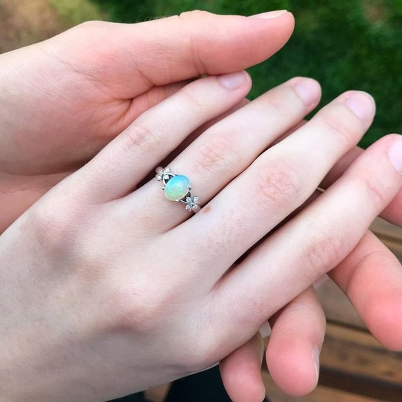 Classic Solitaire Oval Opal Promise Ring In Gold - Picture 10 of 16